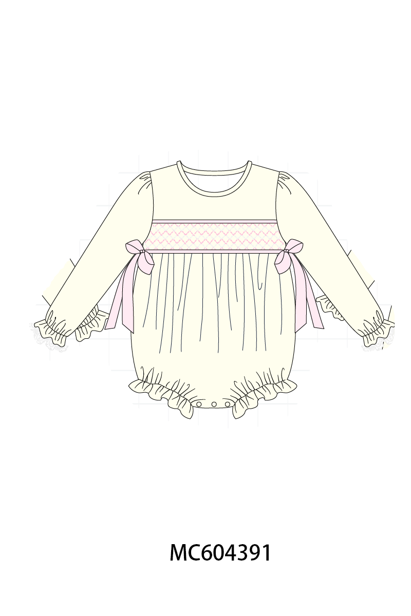 Cream smocked bow bubble