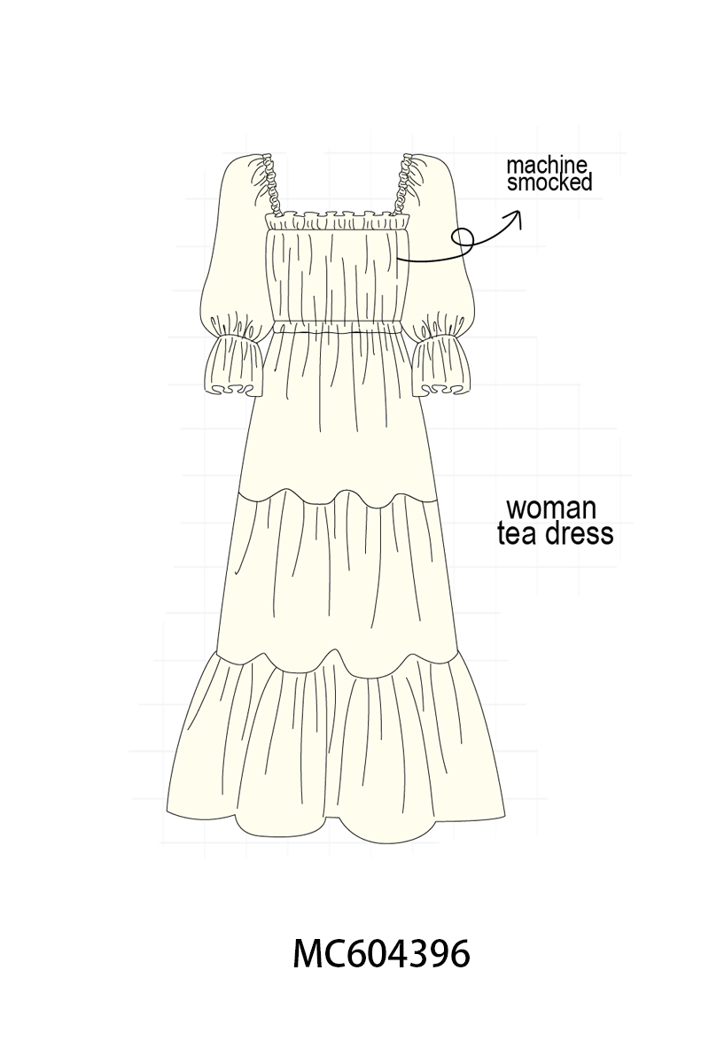 Cream smocked mom tiered dress