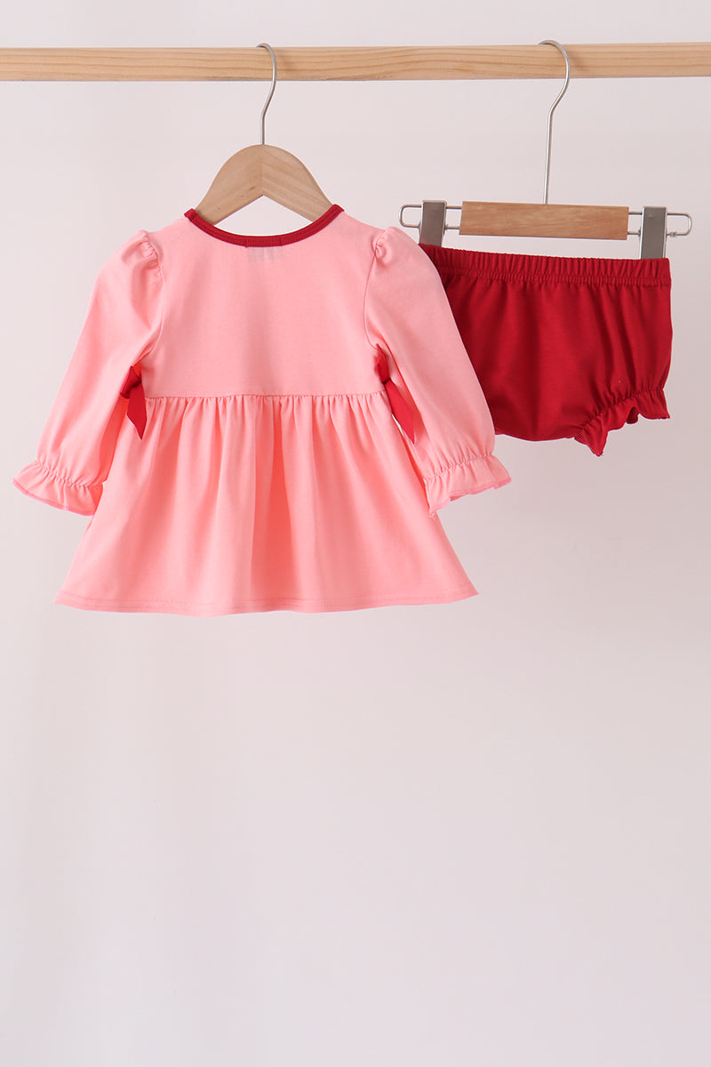 Pink turkey smocked bow bloomer set