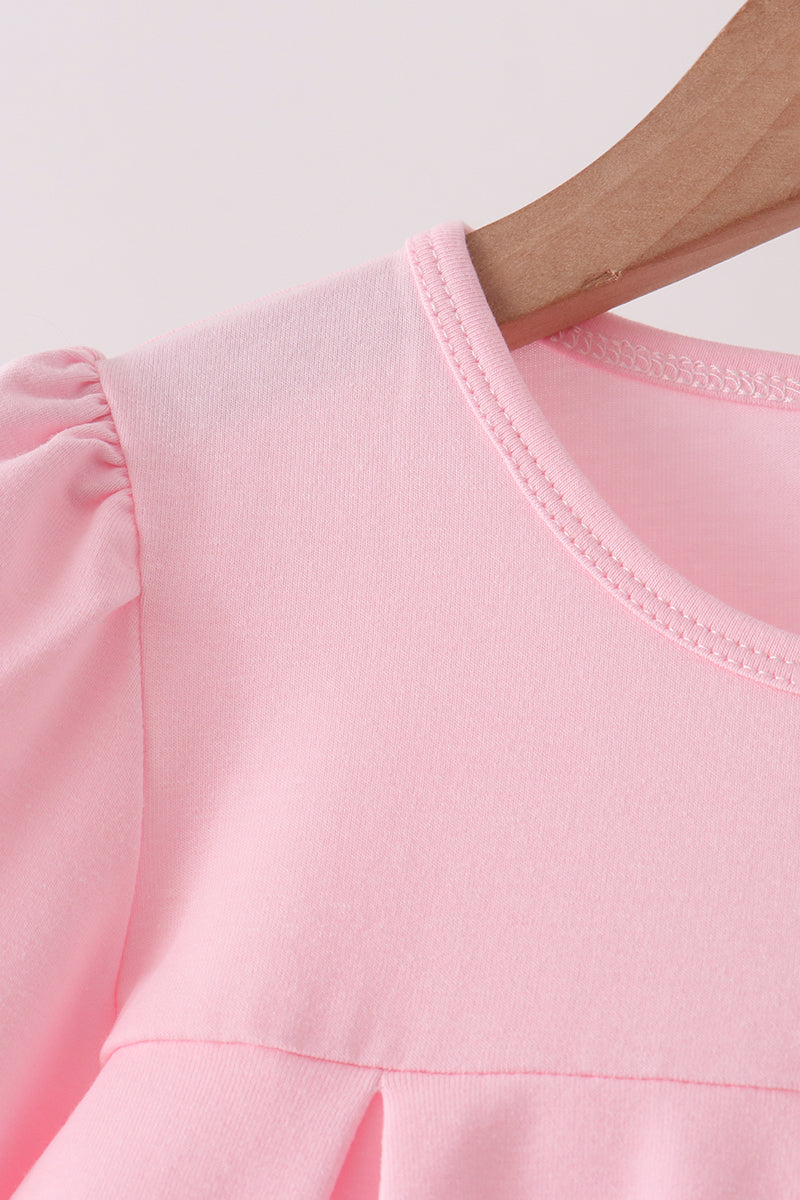 Pink Christmas Embroidery Pants Set