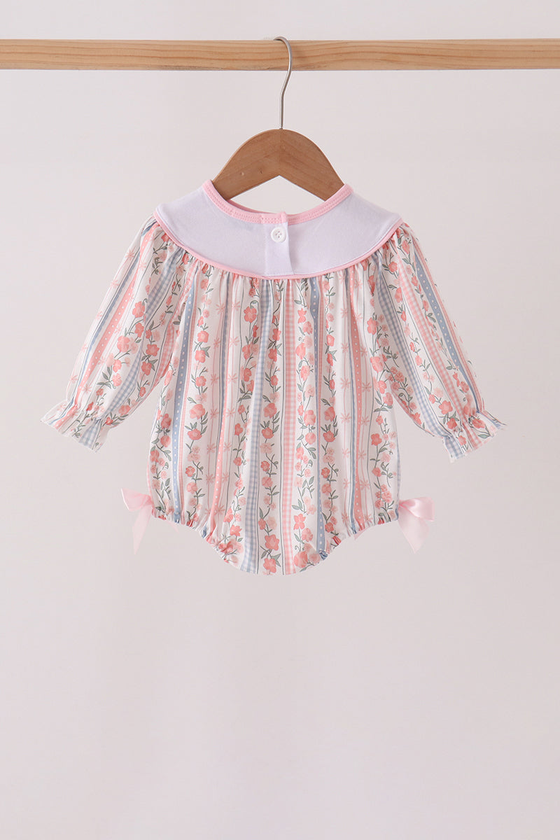 Pink Floral Puppy Embroidery Bow Bubble
