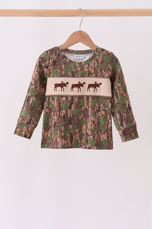 Camouflage Moose Embroidery Top