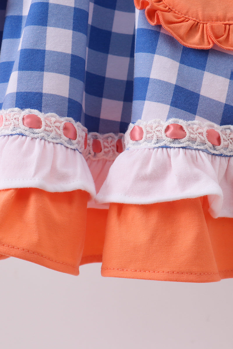 Sage strawberry embroidery ruffle gingham dress