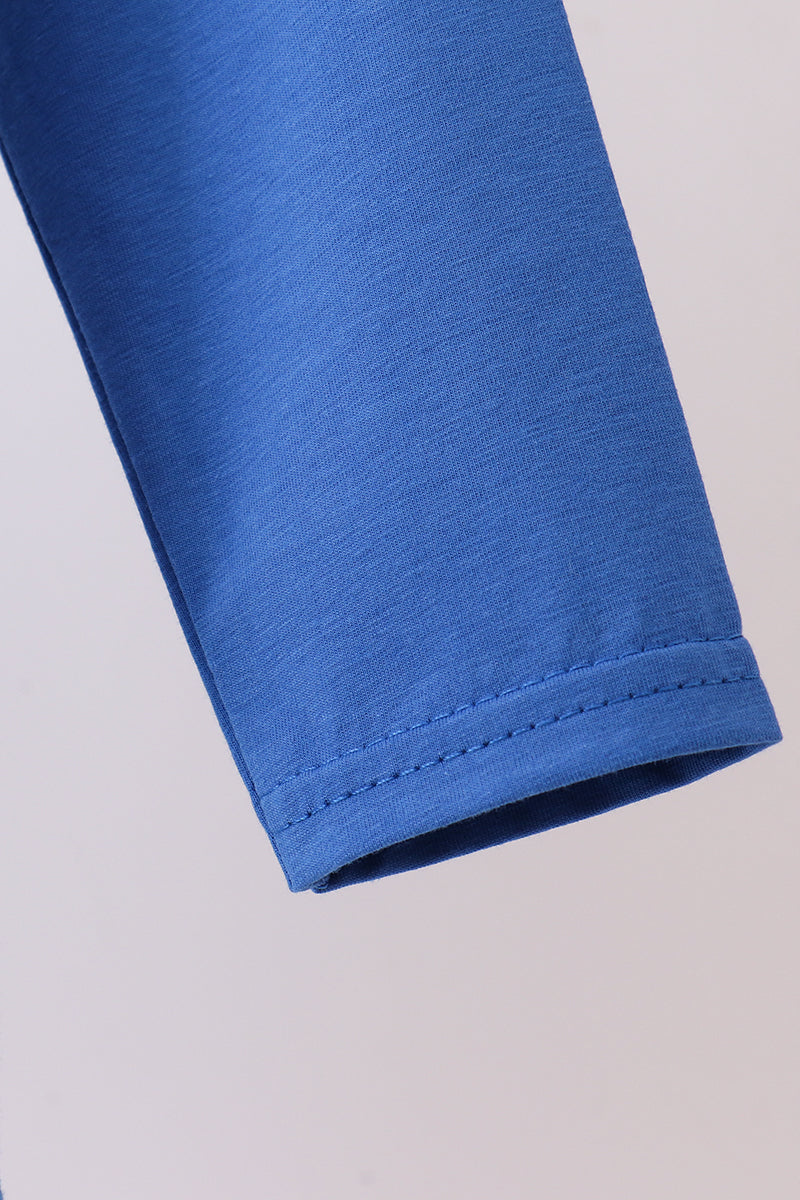 Royal blue puppy pumpkin embroidery top