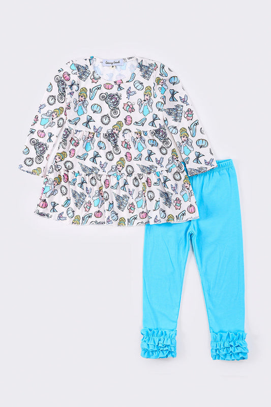 Blue princess print girl set