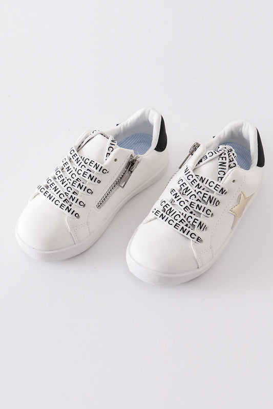 White gold star glitter sneaker (toddler to big kids)