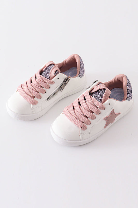 White pink star glitter sneaker (toddler to big kids)