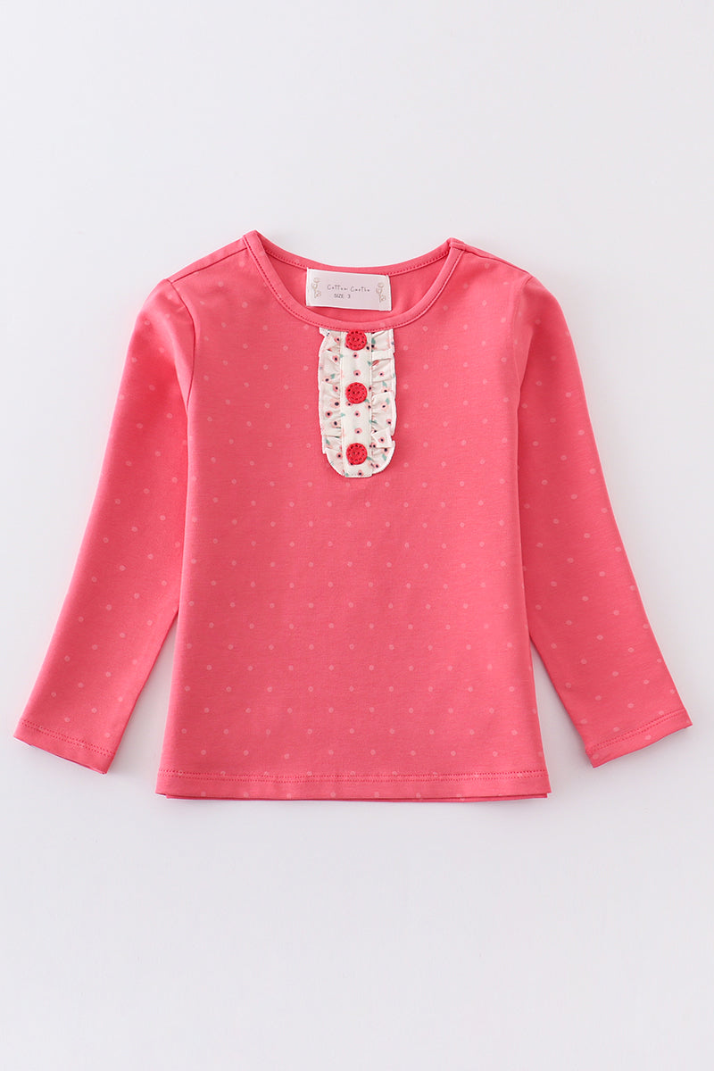 Platinum pink dot ruffle girl top