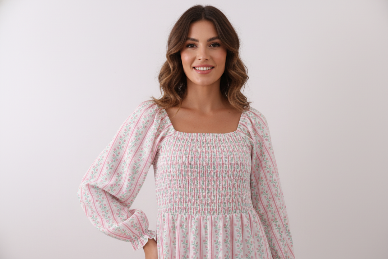 Floral tulip smocked mom dress