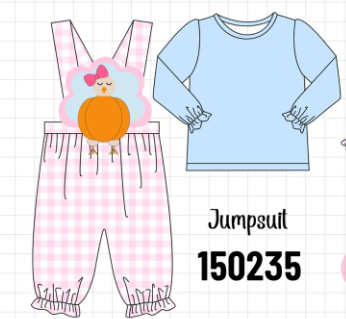 Pink Turkey Embroidery 2pc Jumpsuit Set