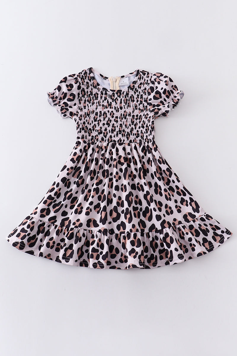 Leopard smocked girl dress mommy&me